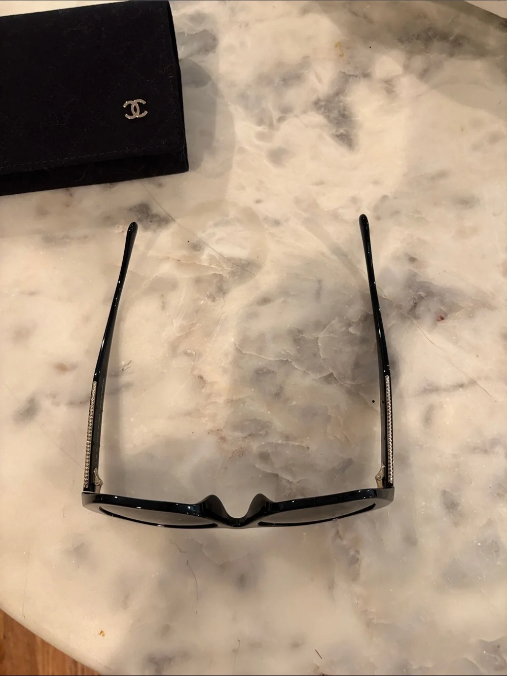 CHANEL Black Quilted Sunglasses Case with Matching Black Frames